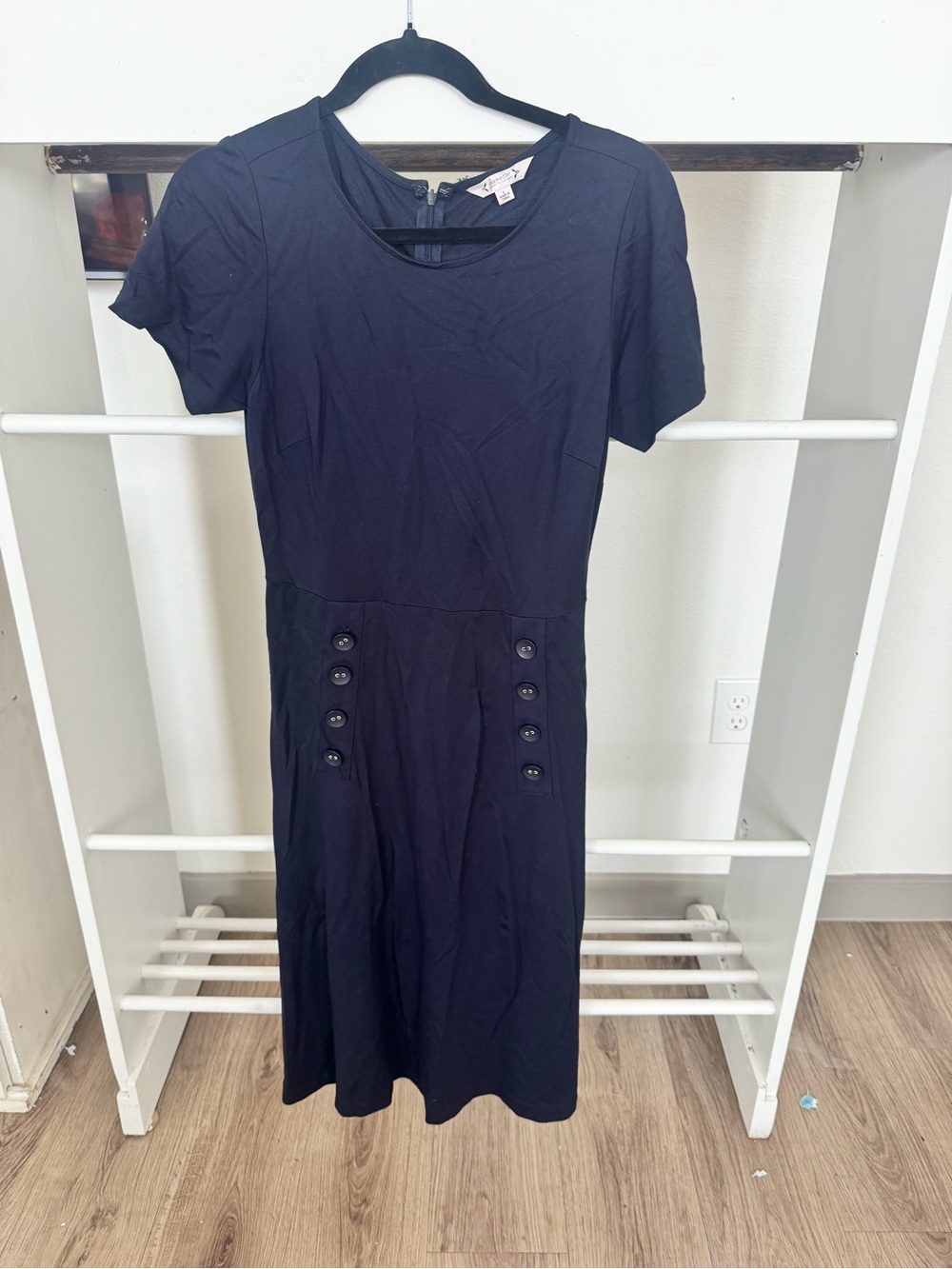Nanette Lepore Navy Short-Sleeve Button-Front Fit-and-Flare Dress